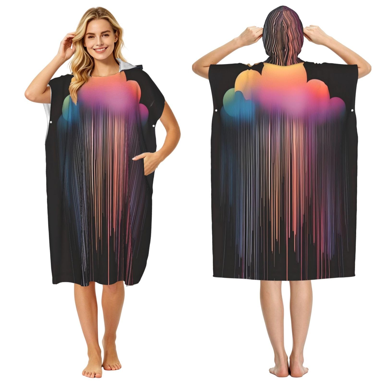 Poncho con capucha para festivales y paseos bajo la lluvia con bolsillos y diseño arco iris