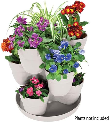Miniatura 3 de EMSCO Bloomers - Maceta apilable con capacidad para hasta 9 plantas, ideal tanto en interiores como en exteriores, color blanco Blanco,Marrón