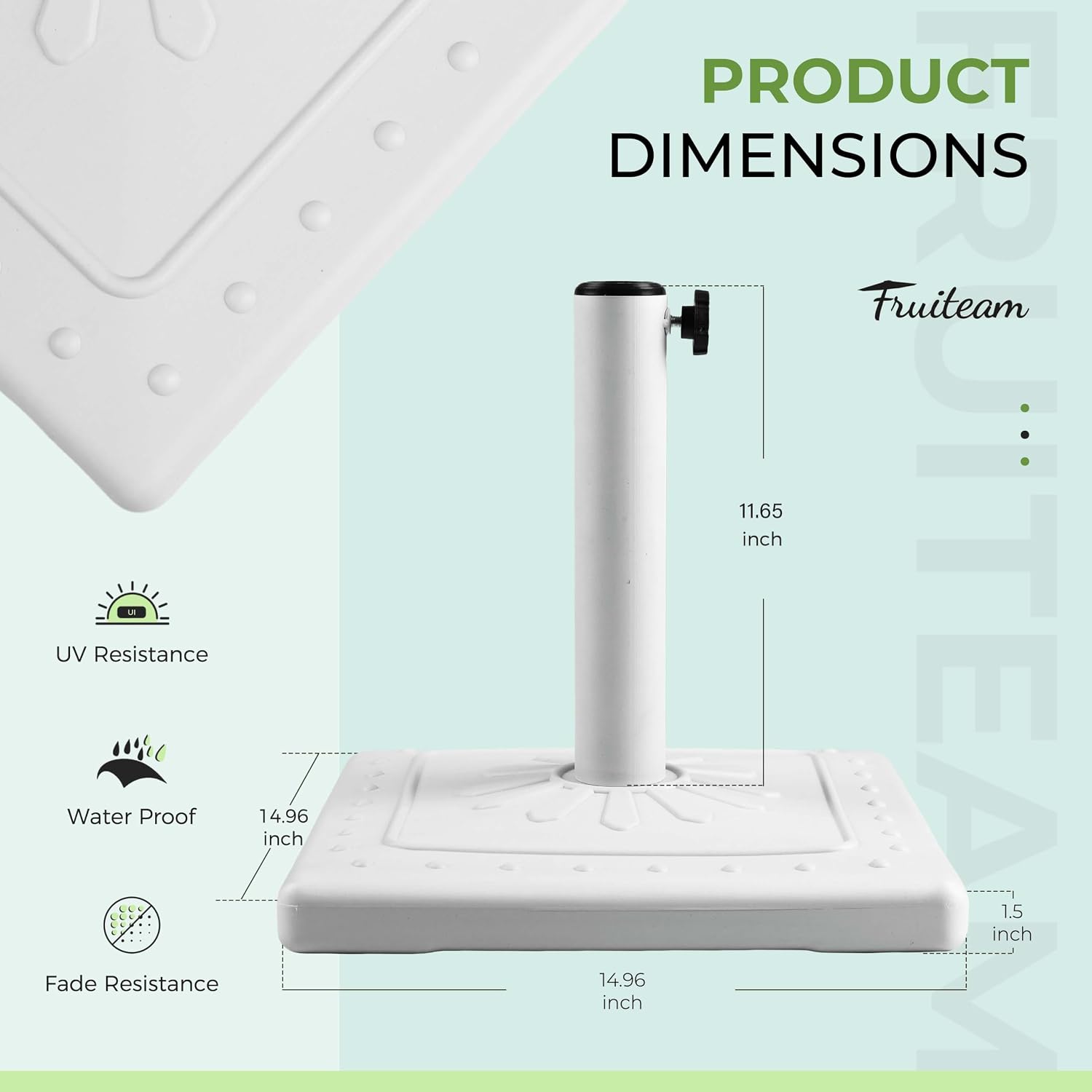 FRUITEAM 24lb Outdoor Square Umbrella Base, 15" Patio Stand, Heavy-Duty Market Table Base (White) image 2