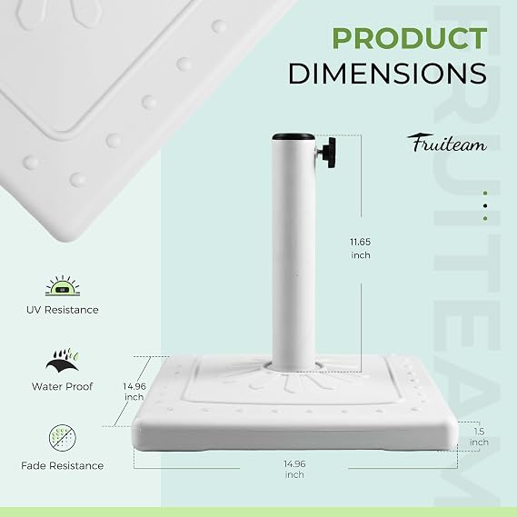 FRUITEAM 24lb Outdoor Square Umbrella Base, 15 Patio Stand, Heavy-Duty Market Table Base (White)