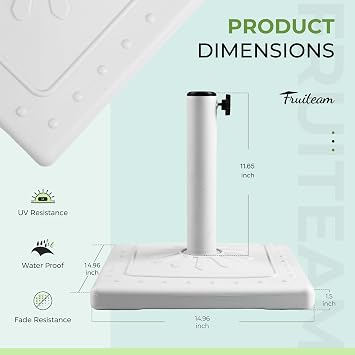 FRUITEAM 24lb Outdoor Square Umbrella Base, 15 Patio Stand, Heavy-Duty Market Table Base (White)