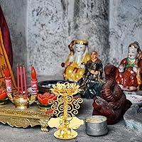 Vista 8 de 2 portavelas de loto de aleación dorada, soporte de lámpara de mantequilla budista para meditación, altar del hogar y decoración del templo, diseño