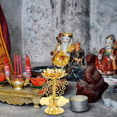 Miniatura 8 de 2 portavelas de loto de aleación dorada, soporte de lámpara de mantequilla budista para meditación, altar del hogar y decoración del templo, diseño