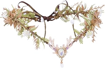 MOSTORY Woodland Flower Fairy Crown - Floral Elf Circlet for Fairy Accessories Women Fairycore Renaissance Cosplay Fantasy