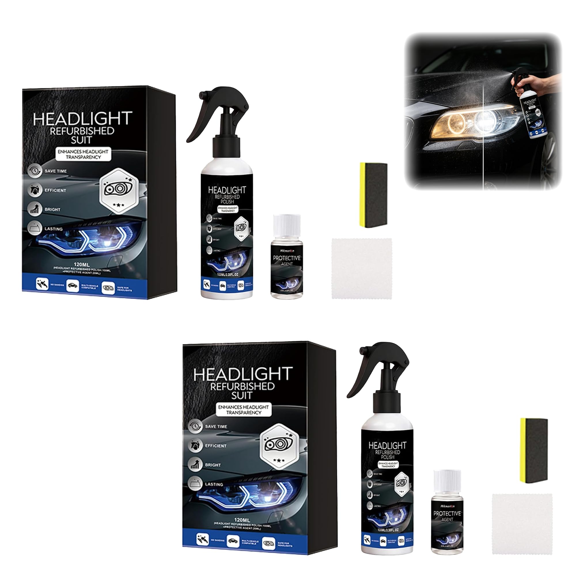 Fodeuxp Upgraded Car Headlight Restoration Polishing Kit, 2026 New Multifunctional Automotive Headlight Cleaner and Restorer Repair Kit for All Vehicle Types, 2 pcs