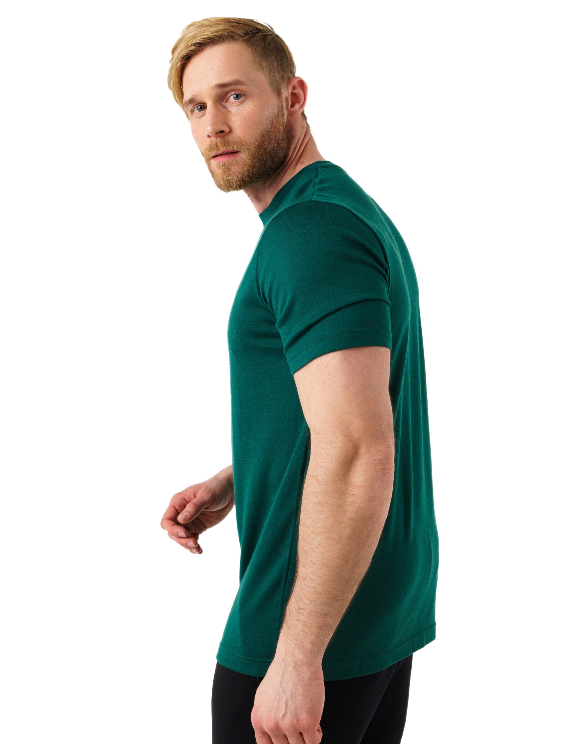 Merino.tech Merinowolle T-Shirt Herren - 100% Bio-Merinowolle Unterhemd Leichte Basisschicht + Wanderwollsocken (Emerald Green, XX-Large)