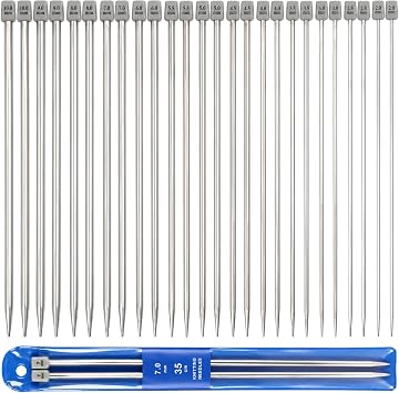 26 Pcs Knitting Needle Set, 35cm Long Stainless Steel Knitting Needles, 2 mm-10 mm Metal Single Pointed, Knitting Accessories for Beginners & Professionals Handmade DIY Scarves, Hats, Sweaters