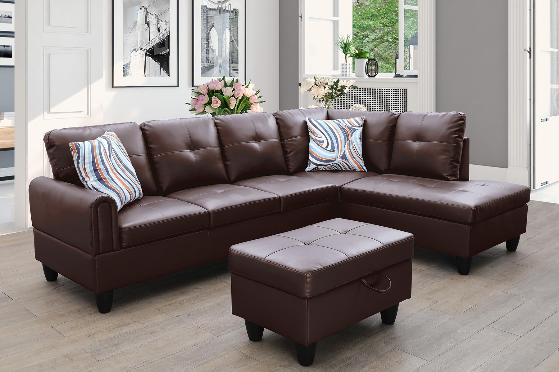 Bendigo Right Facing Sectional Sofa with Ottoman