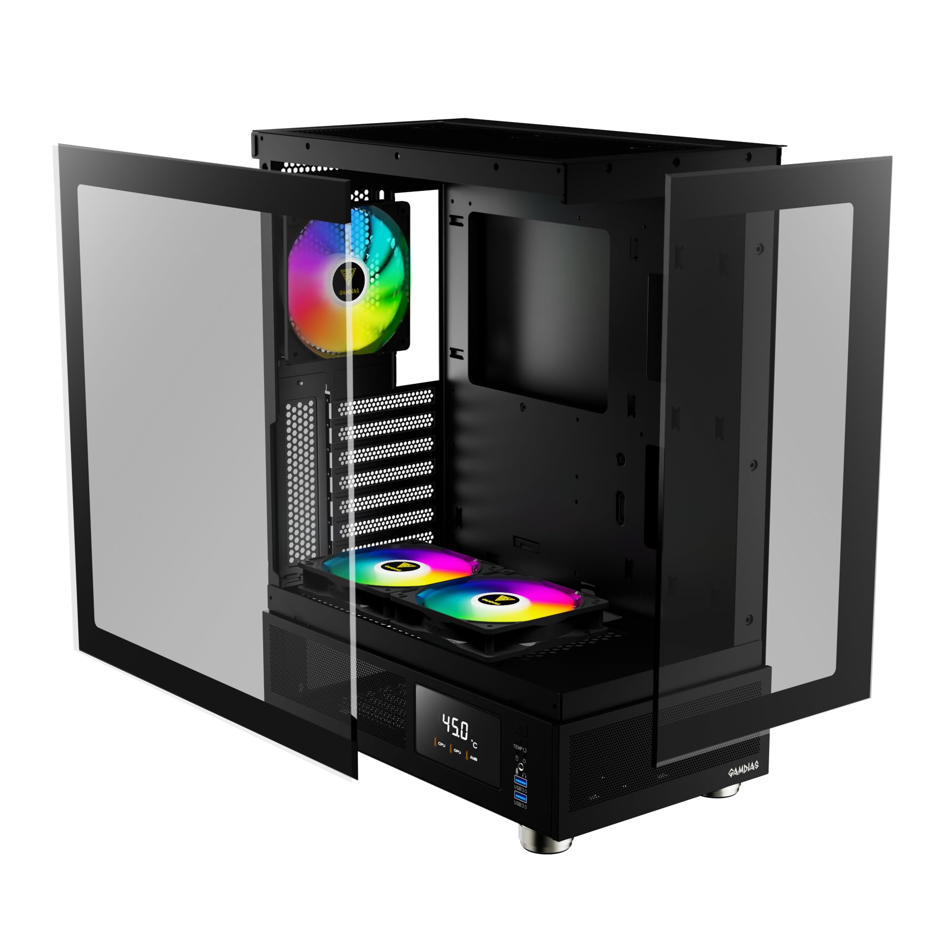 Gamdias Atlas E1 Boîtier pour gamer avec 3 ventilateurs 120 mm ARGB Noir