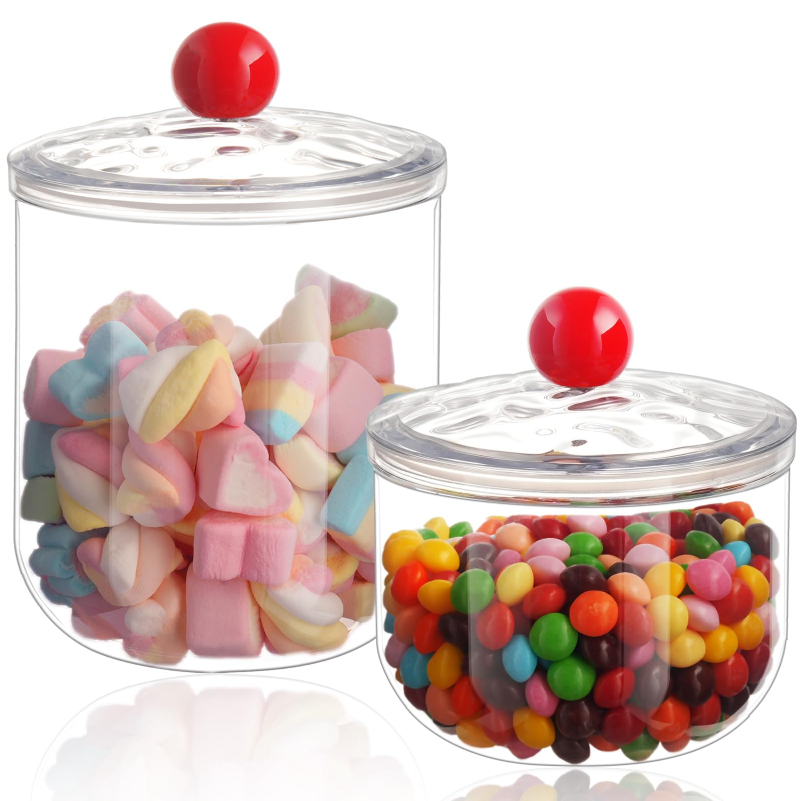 2 Pack Candy Jars with Lids - 47 + 30 OZ Clear Plastic Candy Canister Airtight Food Storage Containers for Kitchen Pantry Office Party Organize Home Decorative Cookie Sugar Tea Coffee Snacks