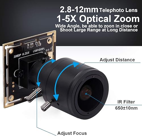 Miniatura 21 de SVPRO Cámara web USB 1080P con lente ojo de pez 180, cámara de poca luz de 2MP con sensor Sony IMX323, carcasa de aluminio, H.264 Lente ojo de pez