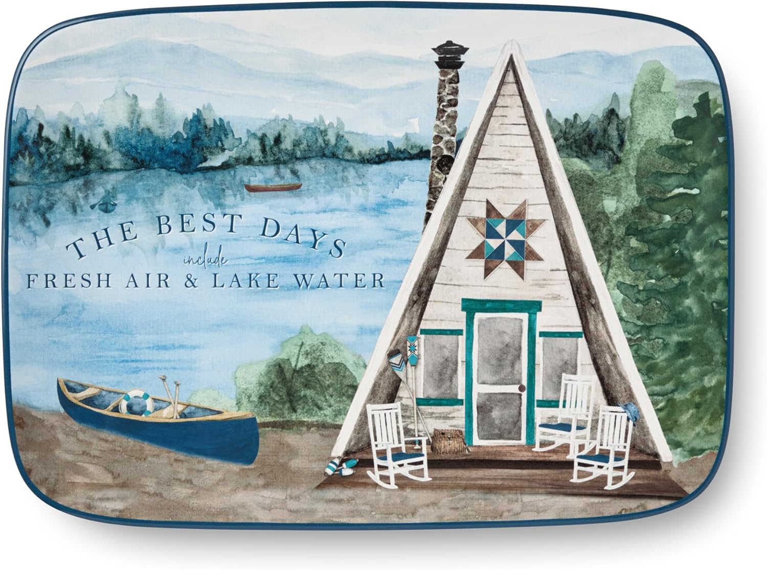 Wake at the Lake 14x10-Inch Rectangular Platter, Lakeside-Inspired Design with Picturesque Artwork, Durable Stoneware, Dishwasher & Microwave Safe, Perfect for Appetizers & Main Courses