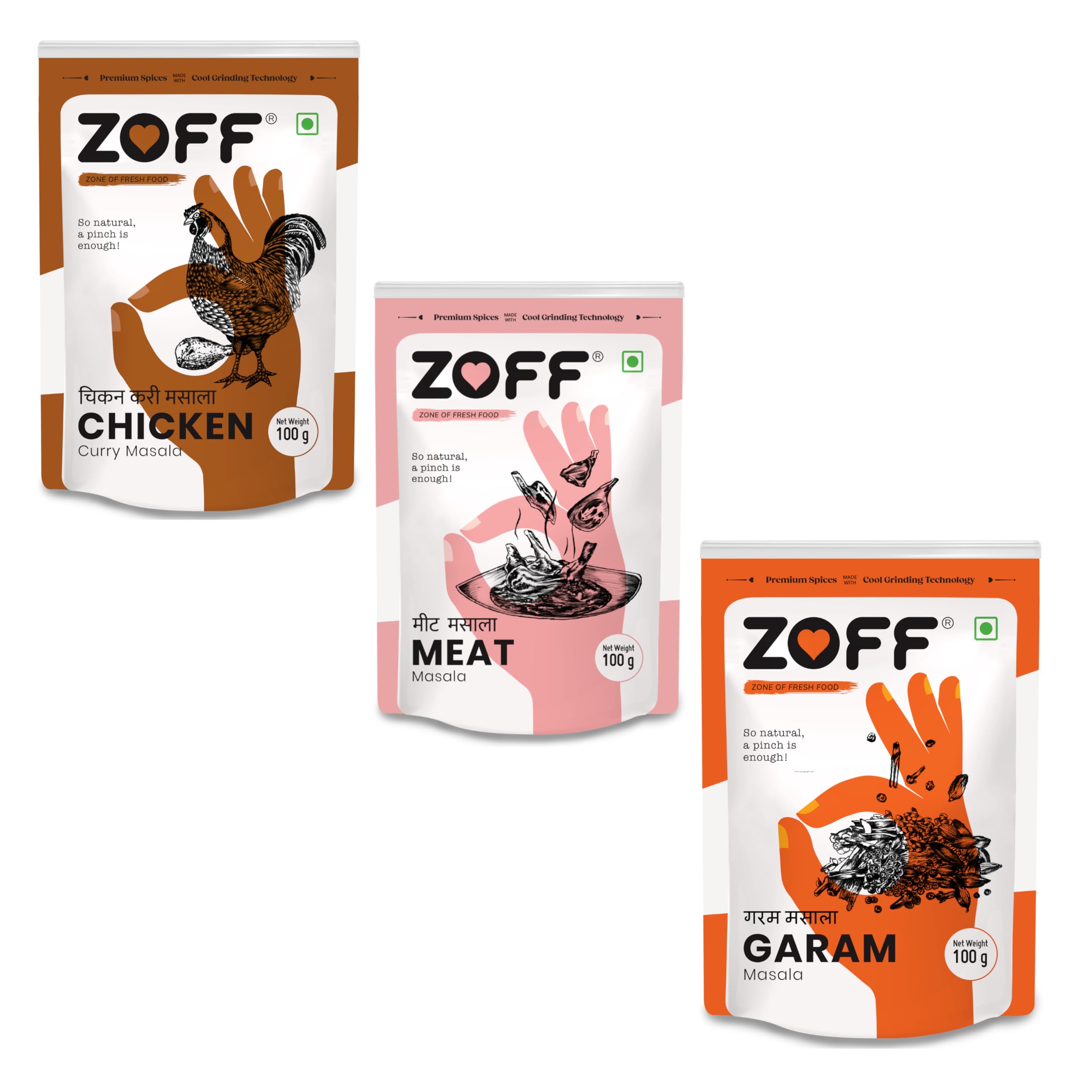 Zoff Masala Trio: Chicken, Meat and Garam Masala Powder | Pack of 3* Each 100g | Premium Zip Lock Pouch | Net Weight - 300g (B09X2WVM78) Amazon Price History, Amazon Price Tracker