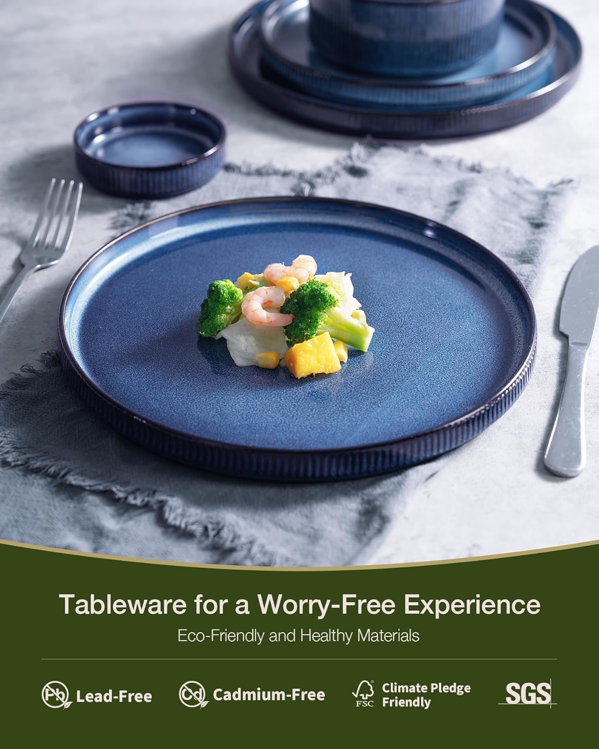 famiware Star Plates and Bowls Sets, Modern Stoneware Dinnerware Sets for 8, 24-Piece Kitchen Dish Set - Microwave and Dishwasher Safe, Chip and Scratch Resistant, Nebulas Blue - Image 3