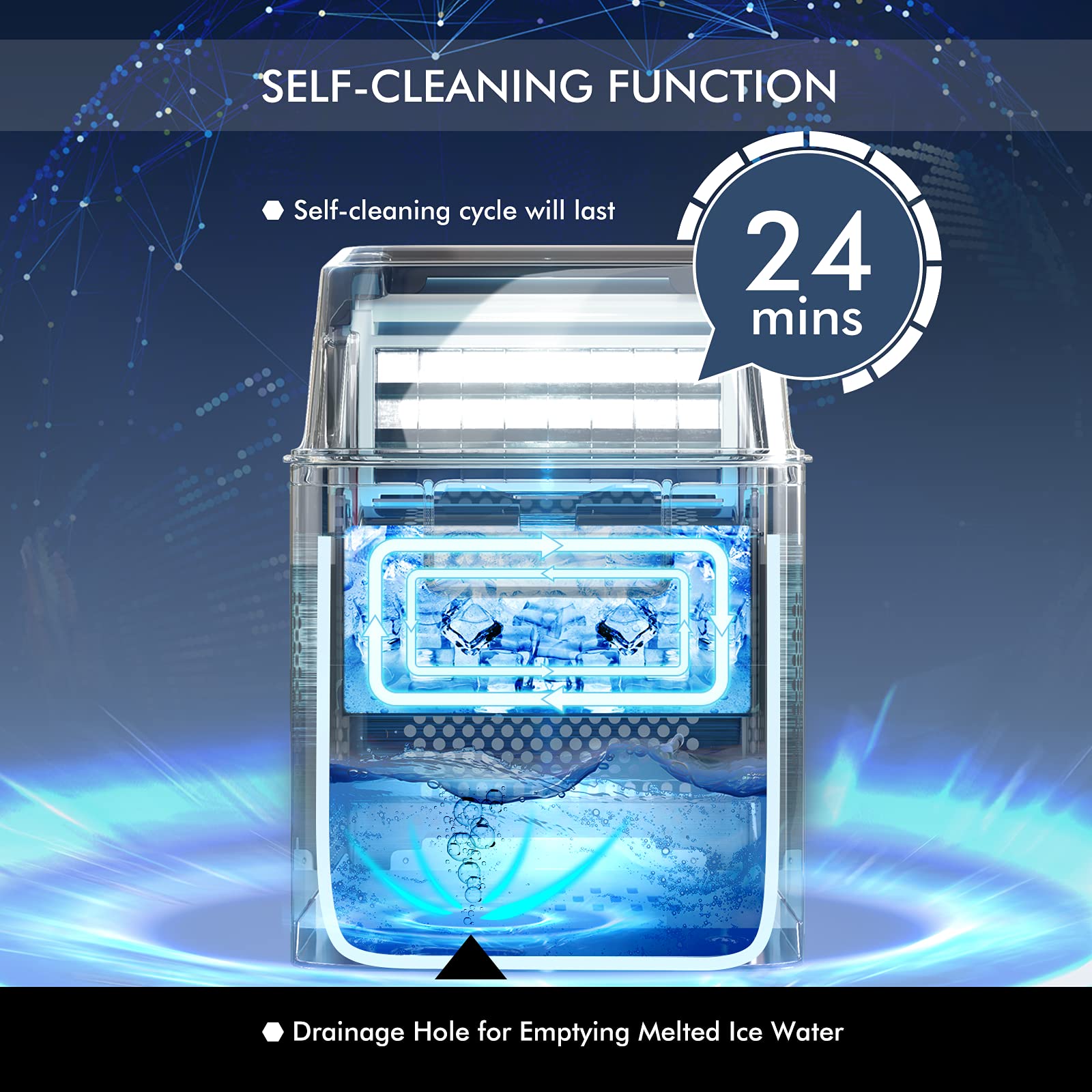 RELAX4LIFE Máquina de Cubitos de Hielo 3,2L 18kg/24H de Acero Inoxidable con Autolimpieza y Temporizador 1-24H, Ice Maker con Pala, Pantalla LCD y Tapa Transparente, Plateado