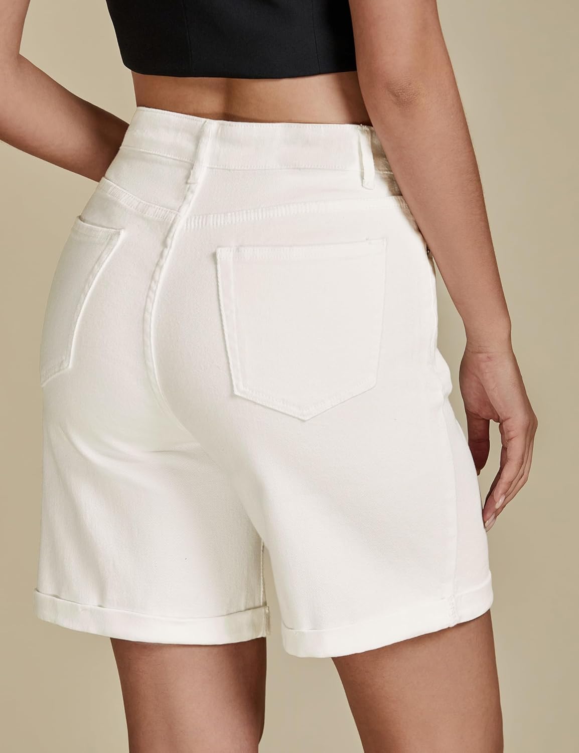 Vetinee Jean Shorts Womens High Waisted Fold Hem Stretchy Long Denim Shorts Mid Thigh Summer Casual Jorts 7 Inch Inseam - Image 3