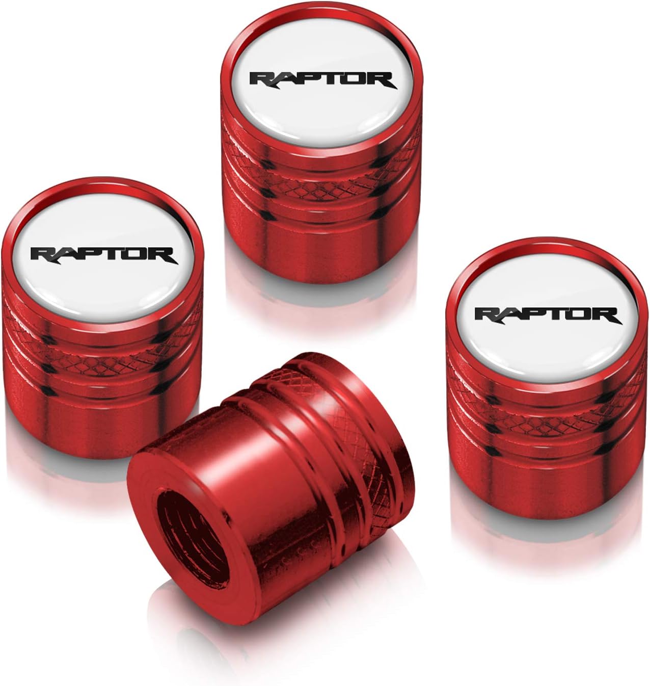 iPick Image for Ford F-150 Raptor in Black on Red Cylinder-Style Aluminum Tire Valve Stem Caps - Official Licensed