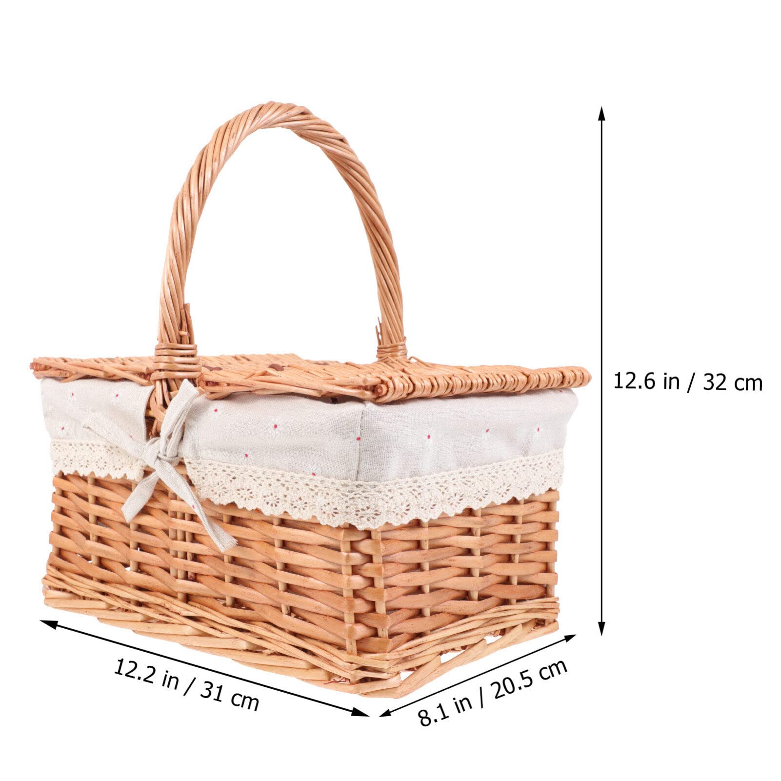 BESPORTBLE Cestino in Vimini con Coperchio E Manico 12.20X8.07X12.60In Cesto di Stoccaggio Portatile per Picnic Decorazioni Matrimoni Organizzatore Casa E Giardino