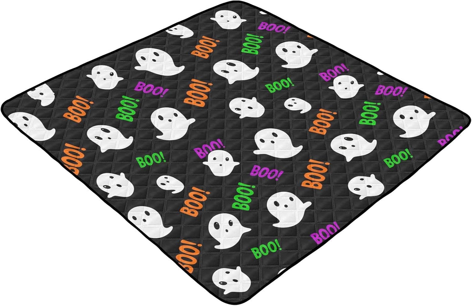 Doodle Cute Ghost Baby Play Mat, 50“ X 50” Washable Folding Crawling Mat, Baby Floor Mat, Soft, Non-Slip
