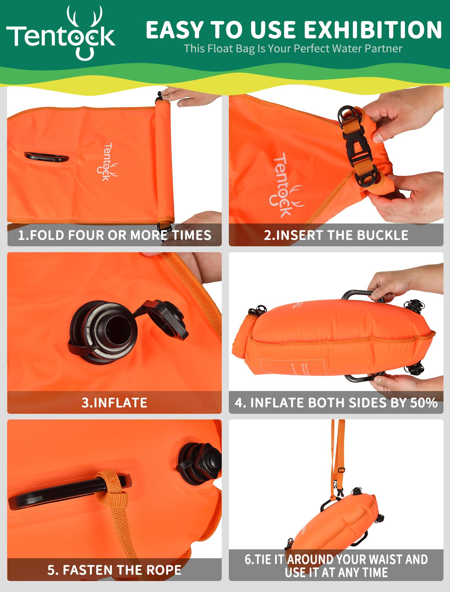 Tentock Bouée de natation pour adultes, sports nautiques en plein air, nouvelle mise à niveau pour la natation 2026, bouée de plongée, coussin de natation, sac étanche, sac humide, 28 l (orange)