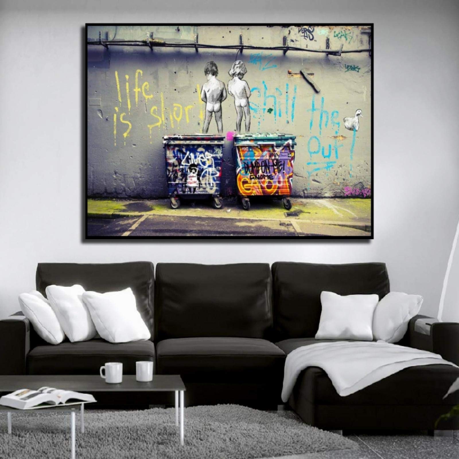 Banksy Street Art"Life Is Short Chill The Duck Out" carteles e impresión Graffiti lienzo pintura cuadros de pared decoración del hogar 70x125cm marco interior