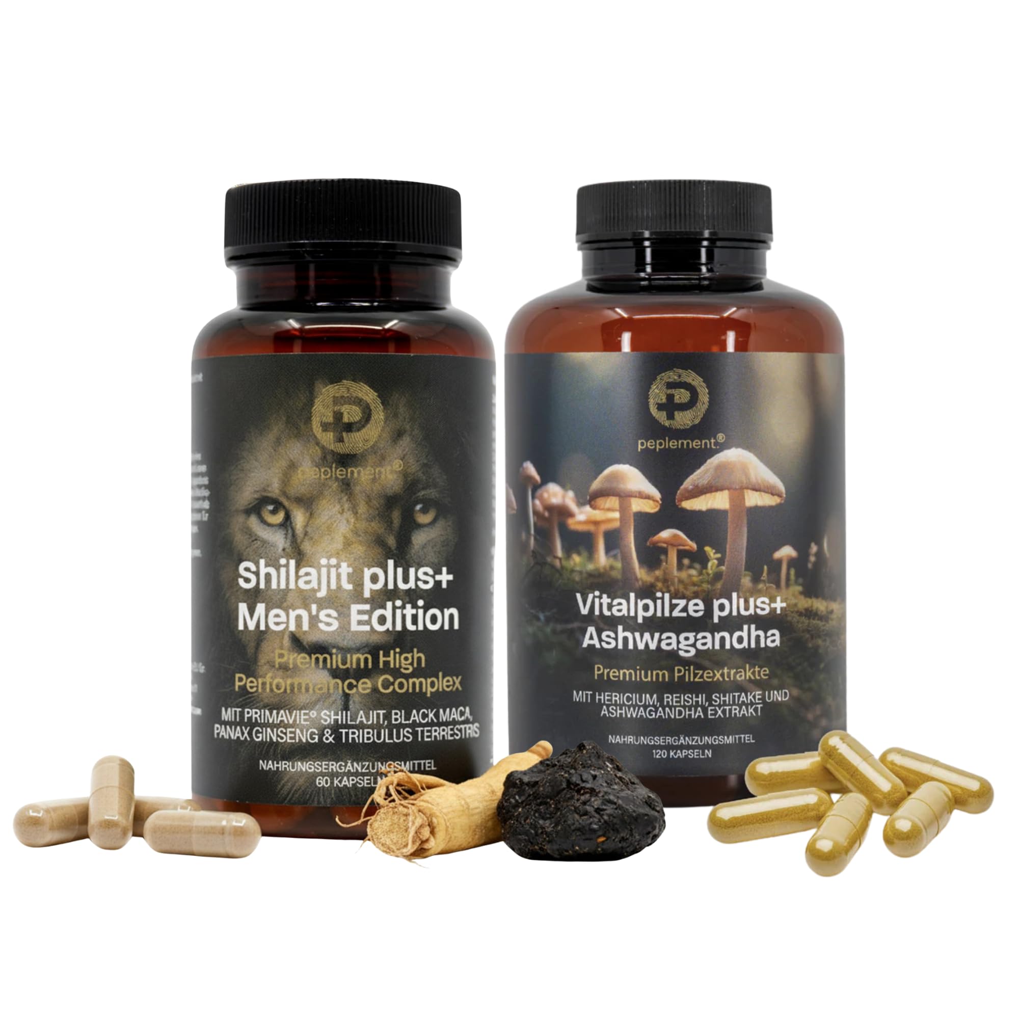 Men’s Performance Bundle: Vitalpilz Komplex mit Ashwagandha & Shilajit Men's Edition – Mit Lions Mane, Reishi, Maca Black, Ginseng & Vitaminen – Für Fokus, Energie & Vitalität – 180 Kapseln