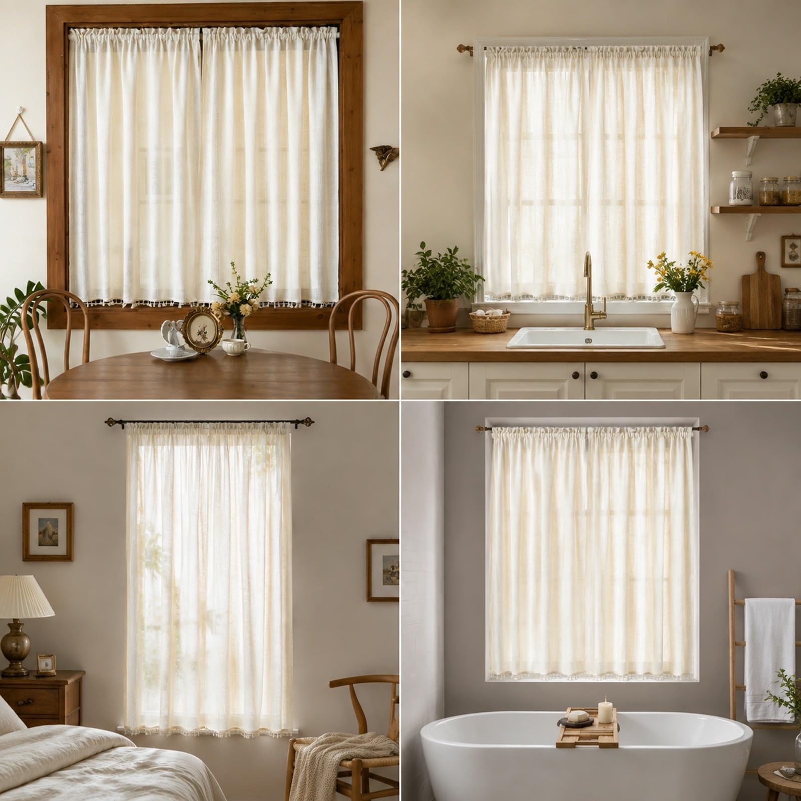 Generico Tenda A Vetro, Tendina Cucina Corta, Lino Cotone for Privacy | Tenda A Vetro, Lino Cotone Con Luce Filtrata E Privacy for Finestre