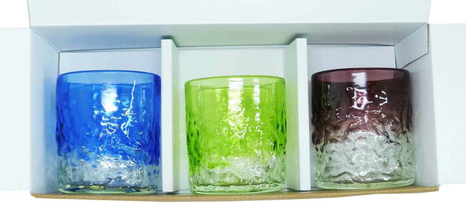 Bumpy Glasses, 3 Piece Gift Set (Blue, Green, Purple) [Give Okinawa Traditional Crafts with Appreciation]