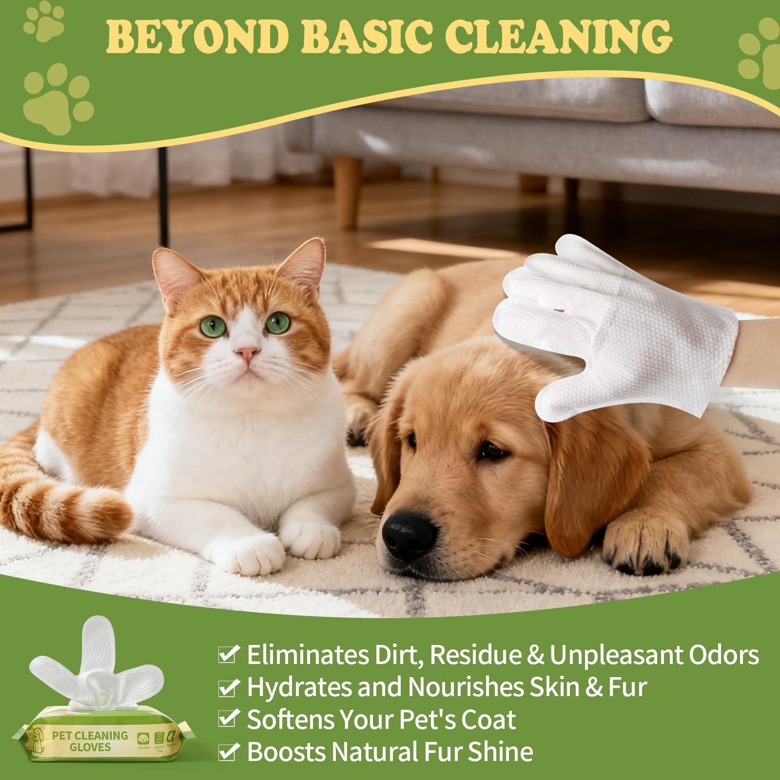 Confezione da 25 salviette per animali domestici per cani e gatti, salviette senza risciacquo per zampe, sedere, occhi, orecchie e viso, delicata toelettatura quotidiana e dimensioni da
