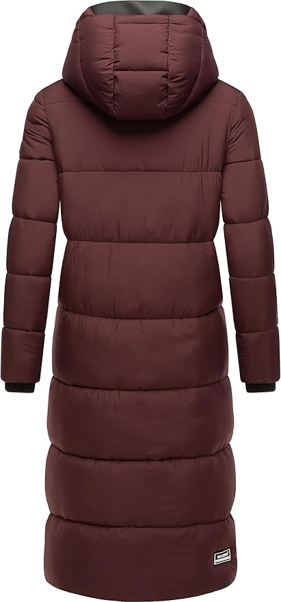 MARIKOO Reliziaa Lange winterjas voor dames, warme gewatteerde jas, met afneembare capuchon, XS-XXL, wijn, L