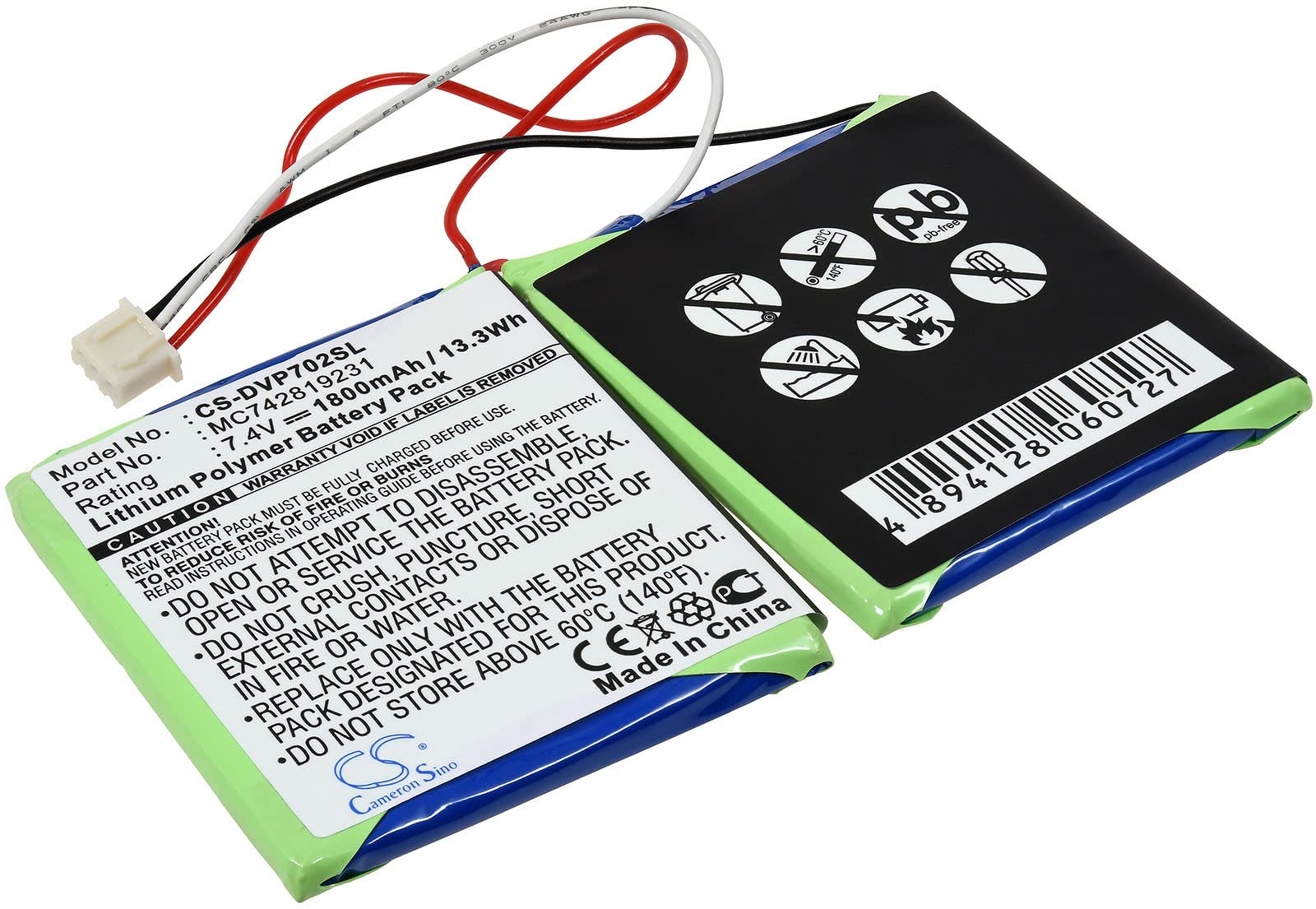 Akku für tragbaren DVD-Player Dual DVD-P702, 7,4V, Li-Polymer
