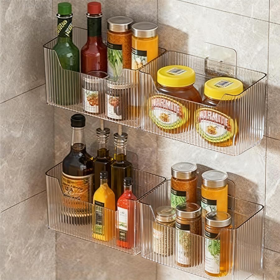 Miniatura 9 de Estantes de almacenamiento de acrílico para montar en la pared, 2 cajas de almacenamiento para ducha, caja de maquillaje de plástico transparente,