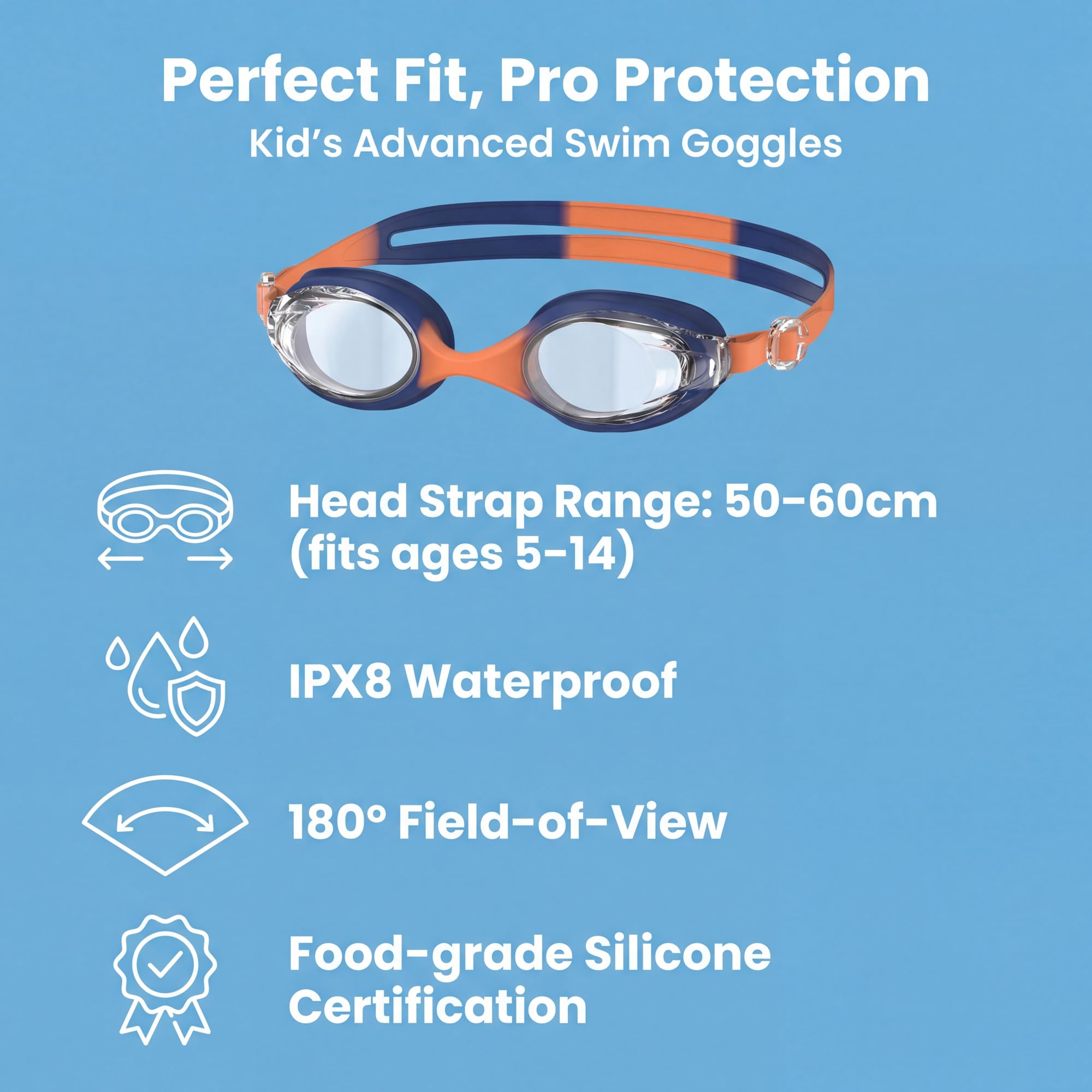 Seaflar Lunettes de natation enfants HD anti-buée: Protection UV | Bandeau élastique monobloc | Joint en silicone | Unisexe (3-14 ans) - 4