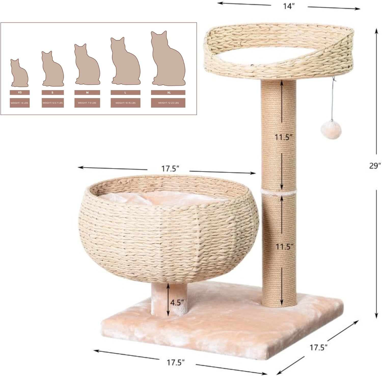 review Paper Rope Hand Made Natural Bowl Shaped with Perch Cat Tree Scratching Post and Multi-Surface Brush Pet Hair