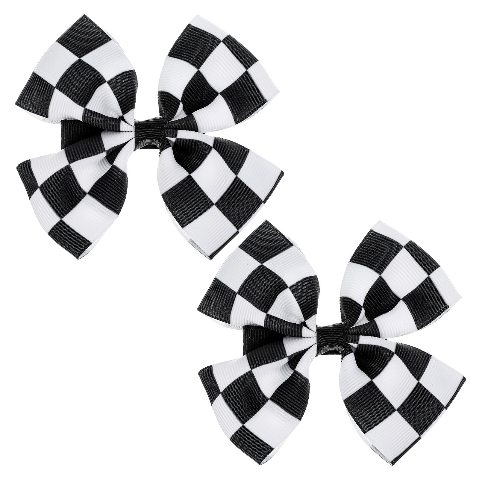 Mabor 2Pcs Checkered Flag Hair Bow Clips Black and White Funky Checker Bow Clips for Women Girls Racing Fan Pigtail Hair Styling Car-Themed Party