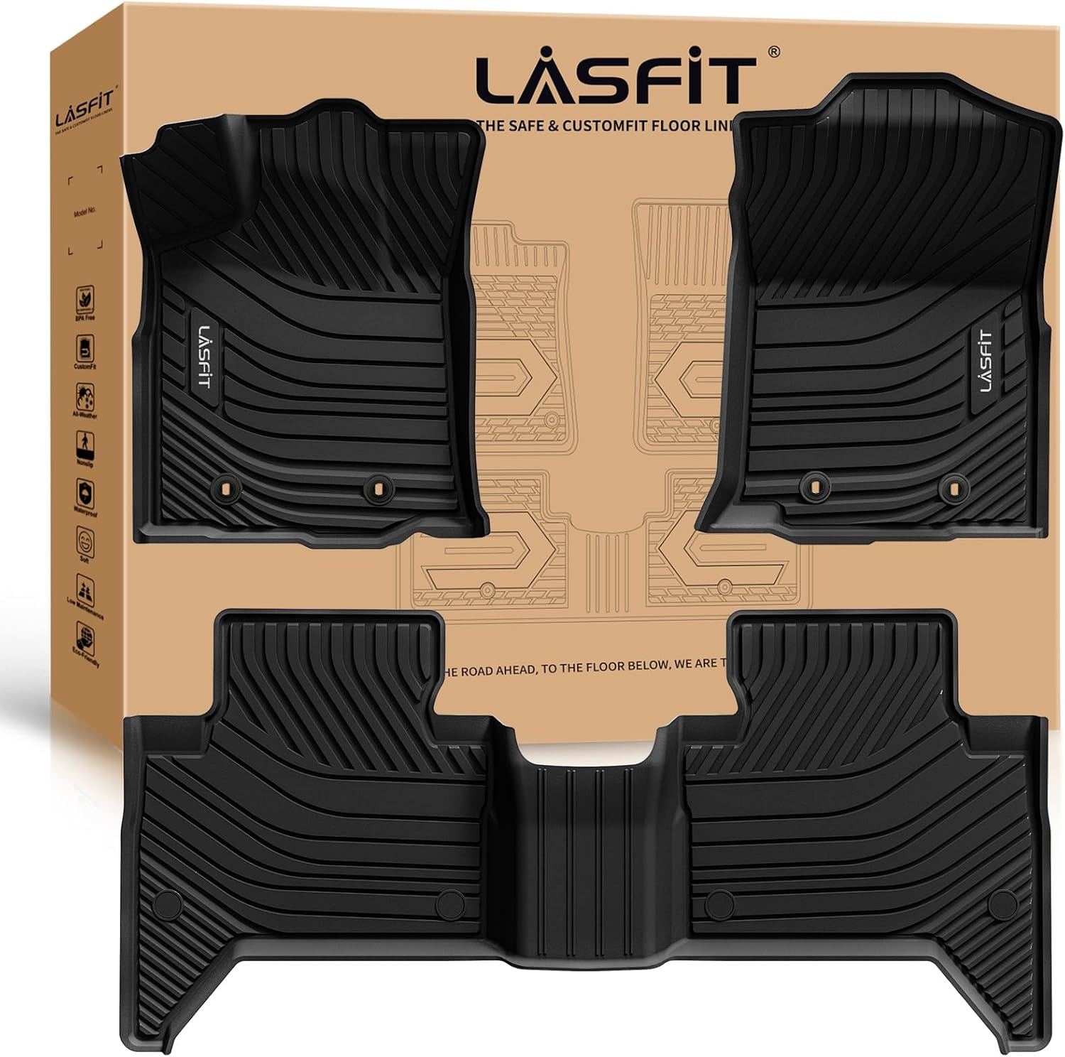 LASFIT Floor Mats for Toyota Tacoma 2016-2023 Double Cab (Only for Automatic) All Weather Custom Fit Floor Liner for Tacoma SR/SR5/TRD/Limited/Trail TPE Mats Front&Rear 2 Row Car Mats, Black 1)2016-2023|For Tacoma Double Cab|Floor Mats 1)2016-2023|For Tacoma Double Cab|Floor Mats