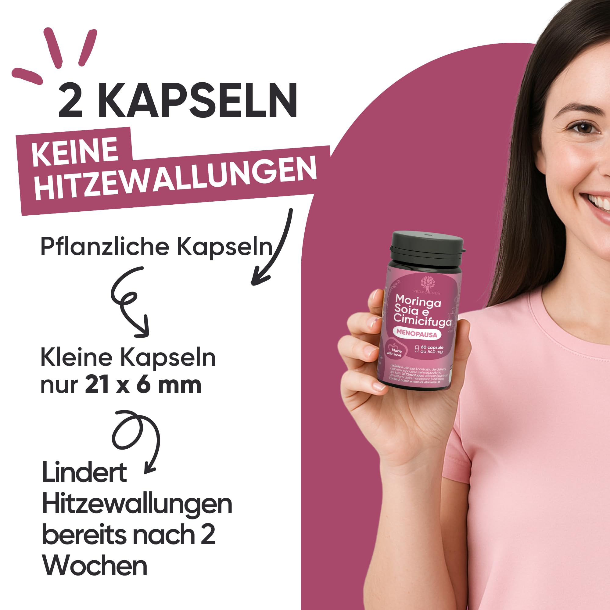 Formel für fortgeschrittene Menopause | Nahrungsergänzungsmittel Cimicifuga Menopause mit natürlichen Östrogenen gegen Hitzewallungen | Bio-Moringa zur Gewichtskontrolle | 60 Kapseln