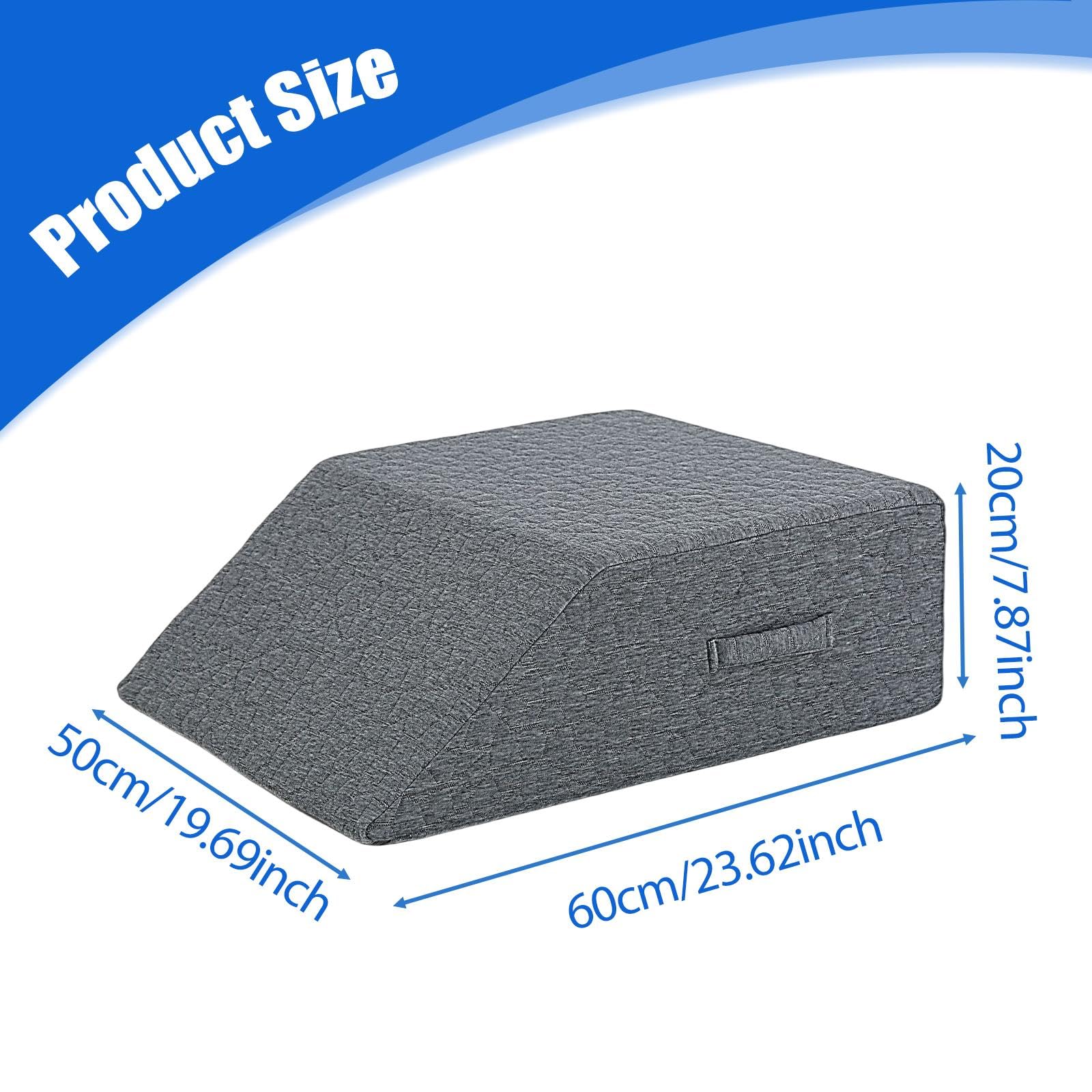 Almohada de espuma viscoelástica para piernas con cuña para soporte de tobillo y respaldo, cojín ergonómico con asa, 23.62 x 19.69 x 7.87 pulgadas, color gris oscuro