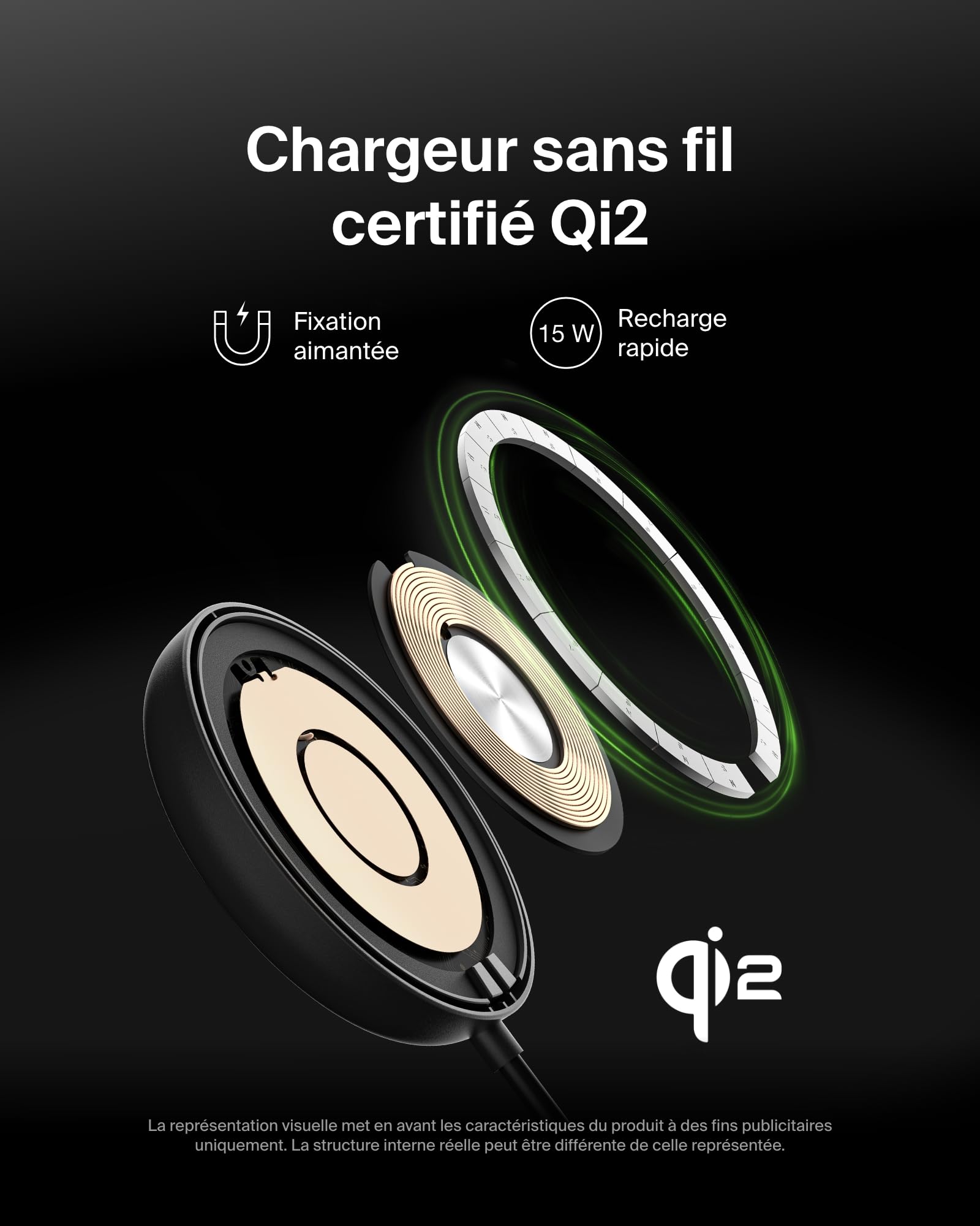 Belkin Station de Charge sans Fil, 15W, Certifié Qi2 et Compatible MagSafe, pour Tous Les modèles de l'iPhone 17, iPhone Air, iPhone 16, pour Les AirPods, etc., sans Adaptateur Secteur - Noir