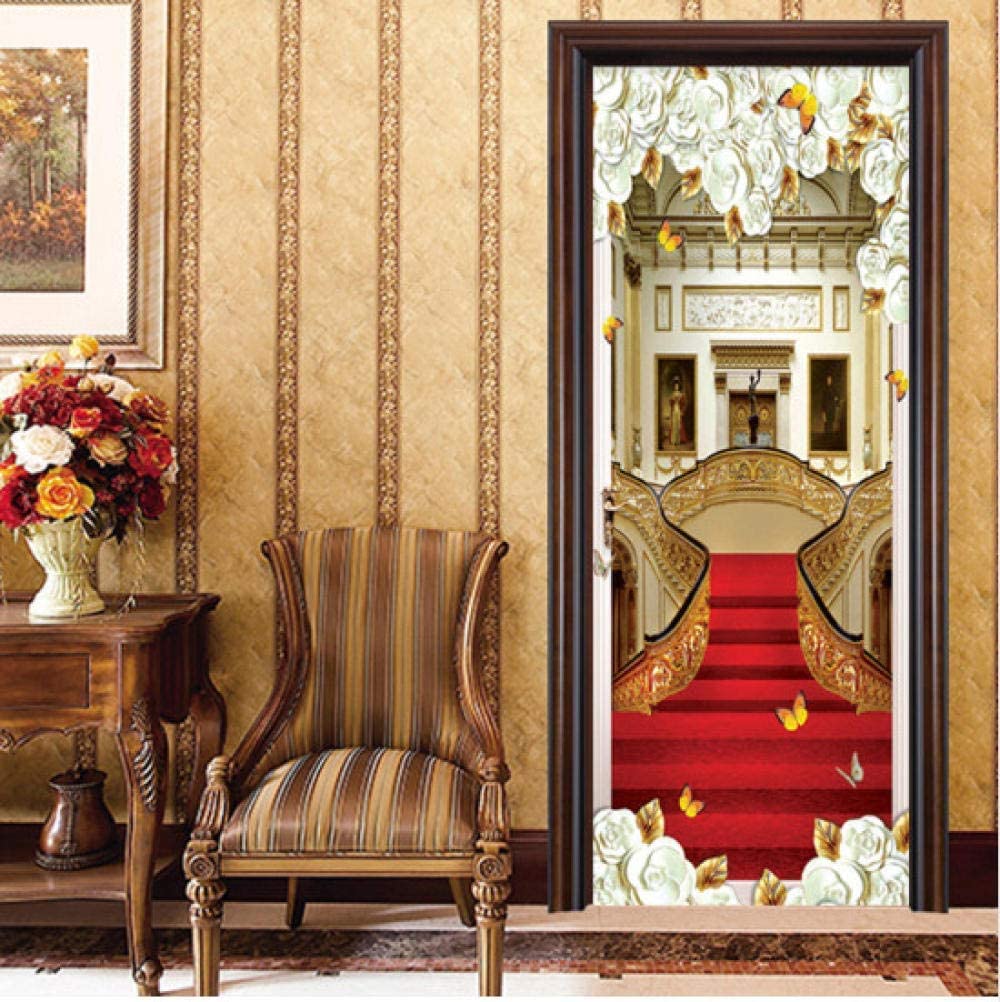 Adesivo 3D Per Porte Interne – Maniero Di Fiori Rossi – Decorazione Parete Rimovibile Per Camera E Soggiorno