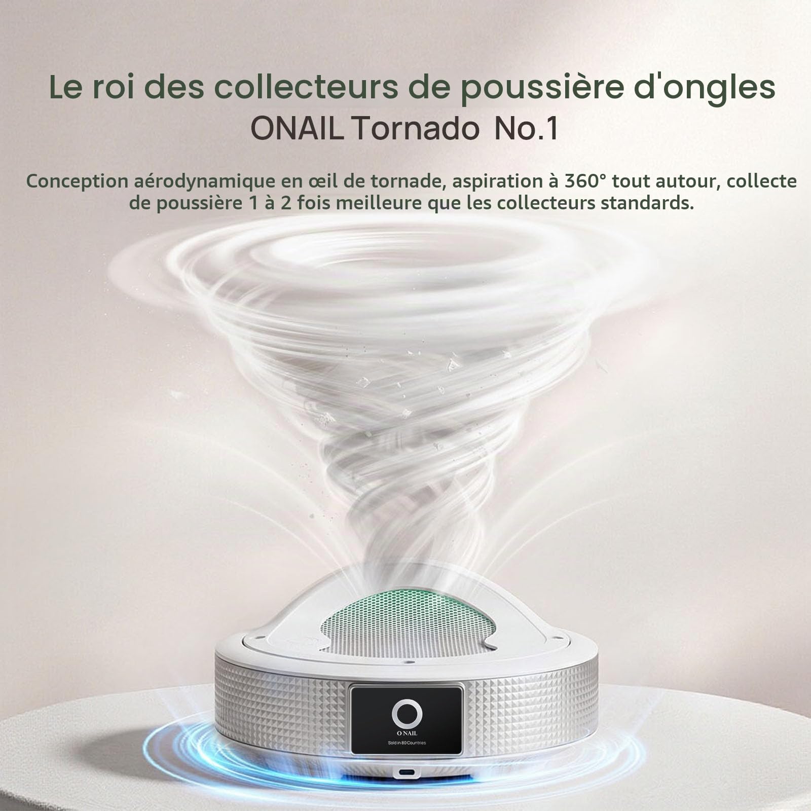 ONAIL Professional Collecteur de poussière pour ongles en gel acrylique, puissant aspirateur à ongles avec filtre réutilisable et 30 filtres jetables, extracteur de poussière de manucure à faible