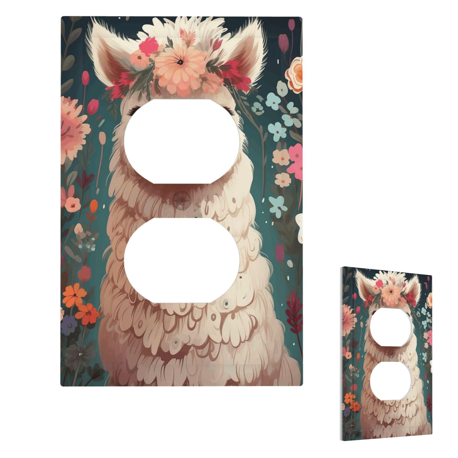 Flower Alpaca Wall Plate Cover Modern Decorative 1 Gang Light Switch Cover Unbreakable Receptacle Outlet Covers For Living Room Bedroom Home Decor Duplex