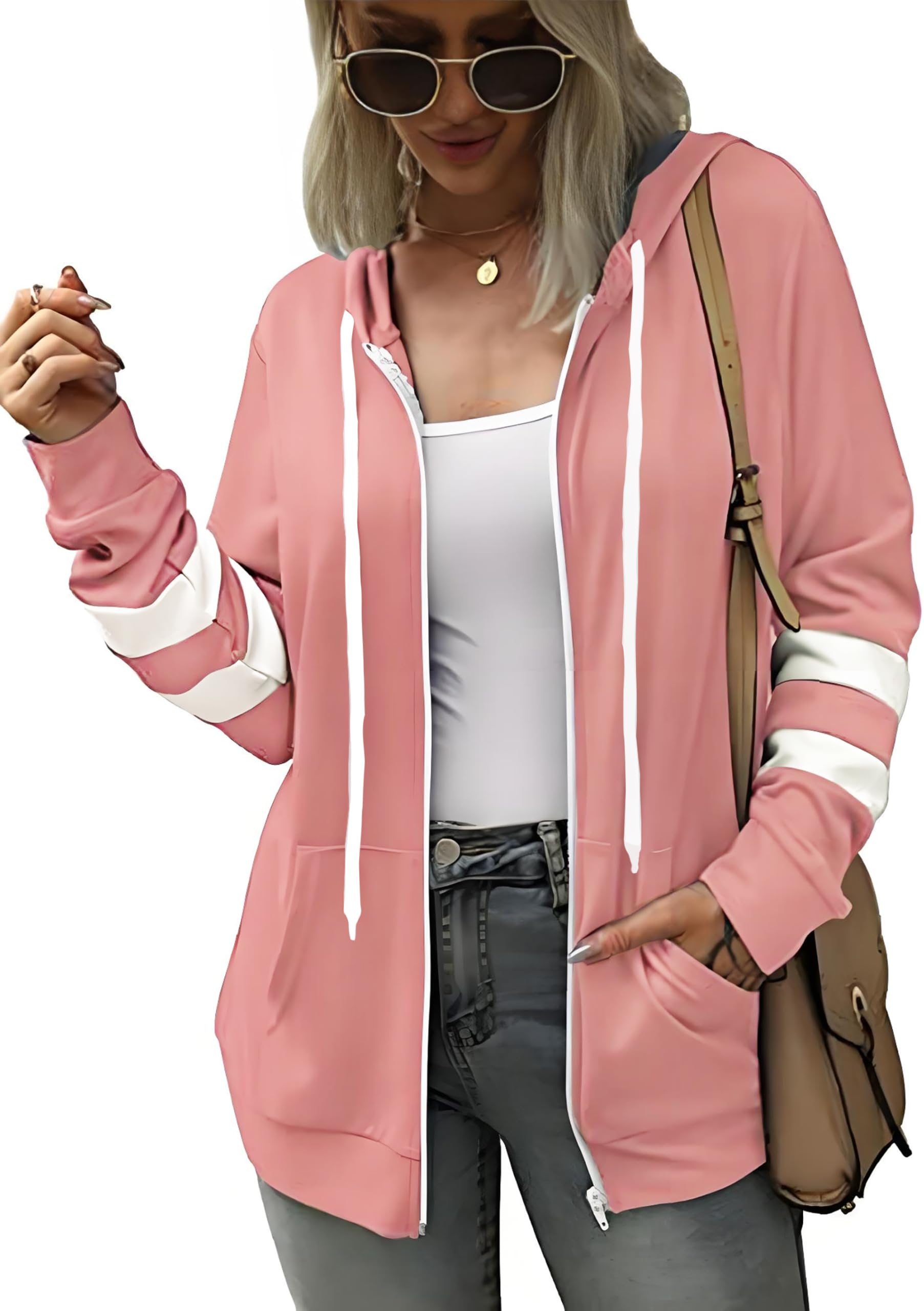 Jhsnjnr Bluza damska z kapturem, z długim rękawem, zamek błyskawiczny, bluza z kapturem, z zamkiem błyskawicznym, bluza sportowa, do biegania