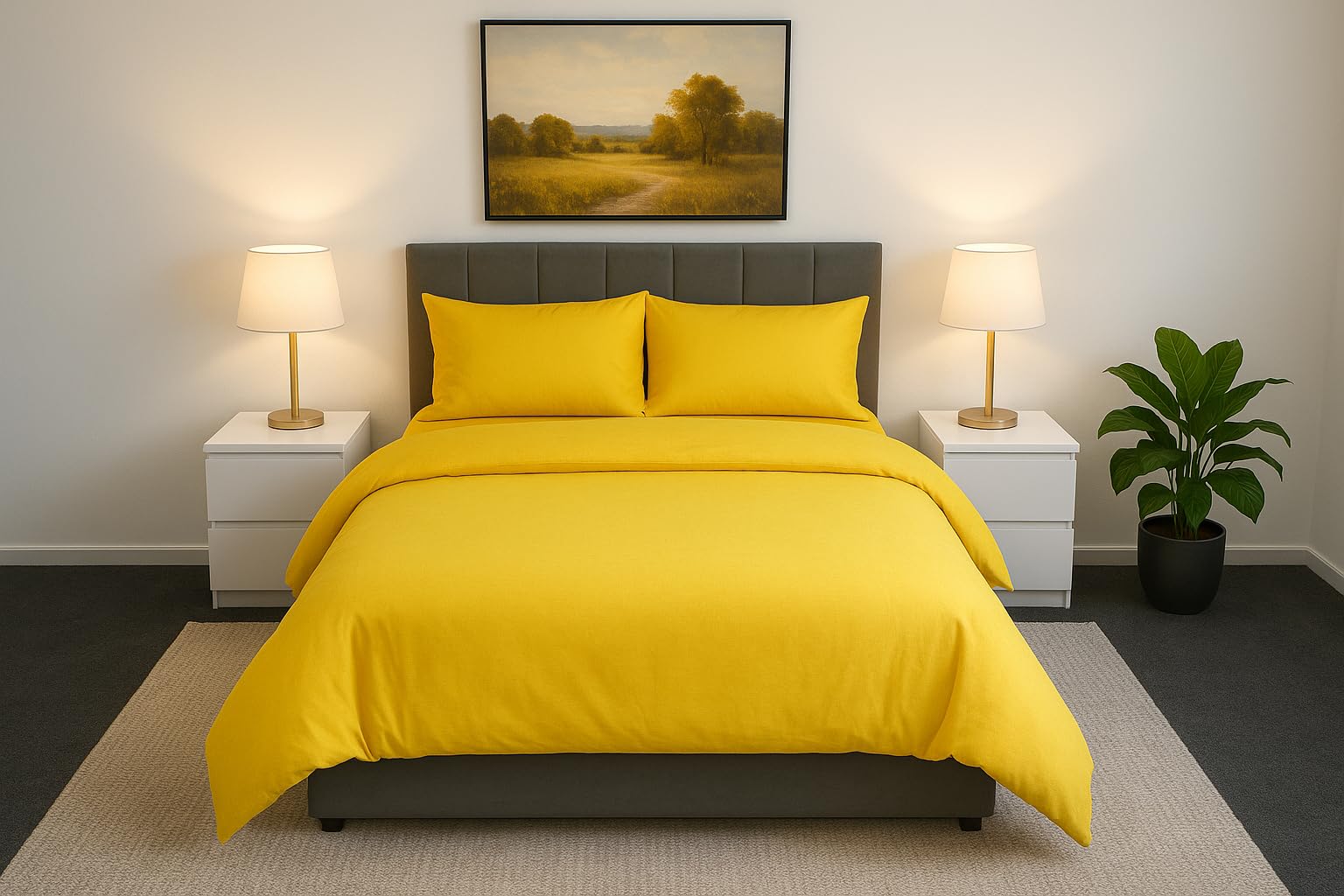 ARLINENS Plain Dyed Duvet Quilt Cover Bedding Set With Pillowcases in following colours and Sizes (KING, MUSTARD)