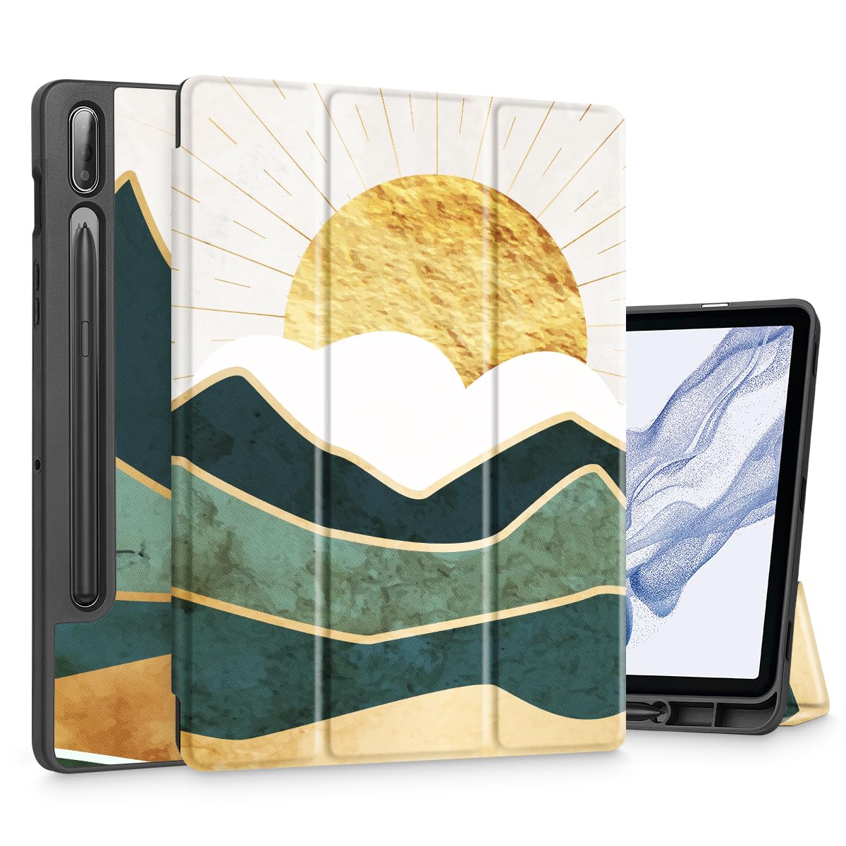 Mektron Case for Samsung Galaxy Tab S9 FE / S9 11-inch 2023 X710/X716B/X718U, Built-on Pencil Holder Matte Hard Cover with Auto Wake/Sleep, Multi-Angle Stand for Galaxy S9, Sunrise