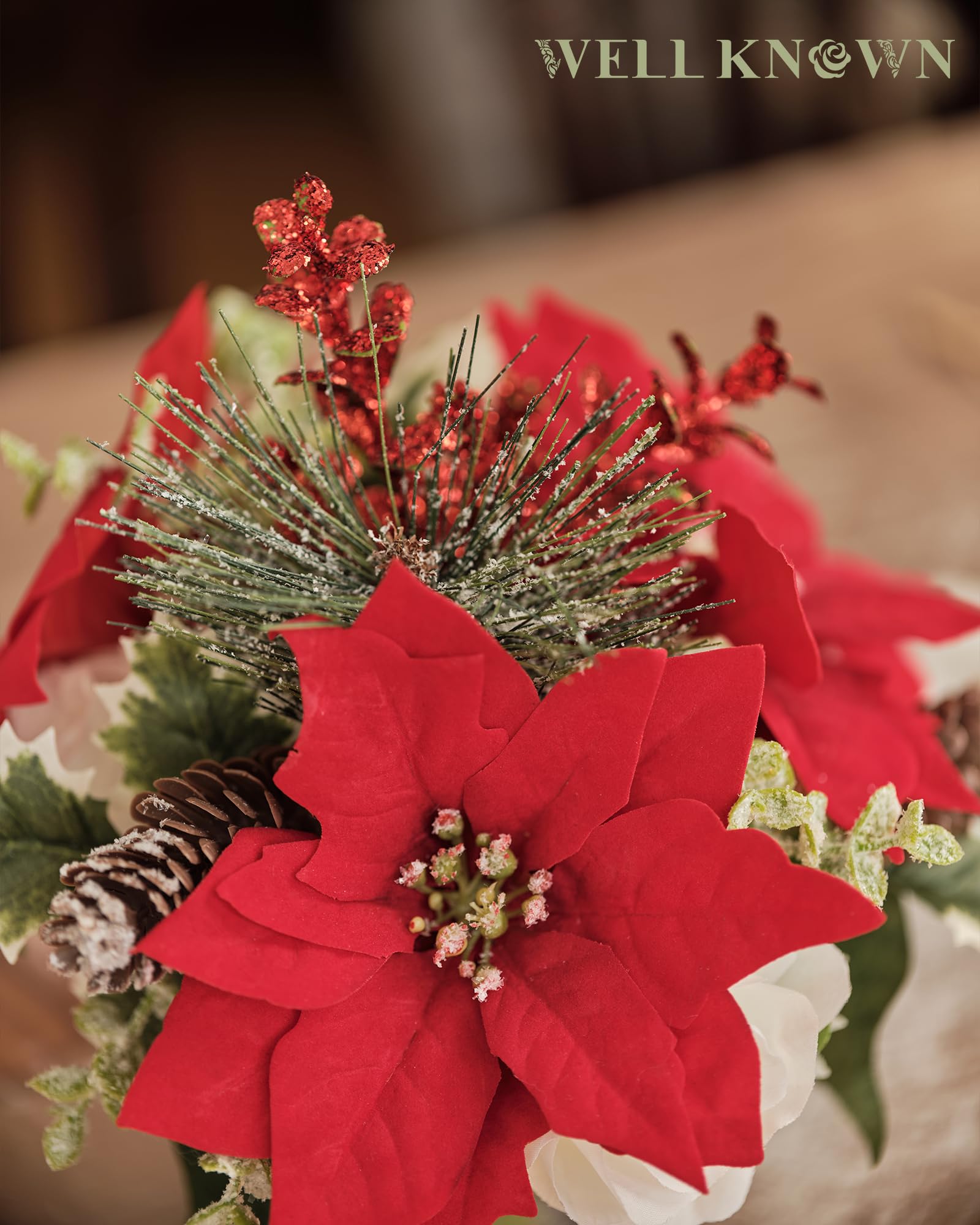 クリスマス　ポインセチア　造花　グリッター Amazon.co.jp: WELL KNOWN ポインセチア 花瓶 クリスマス