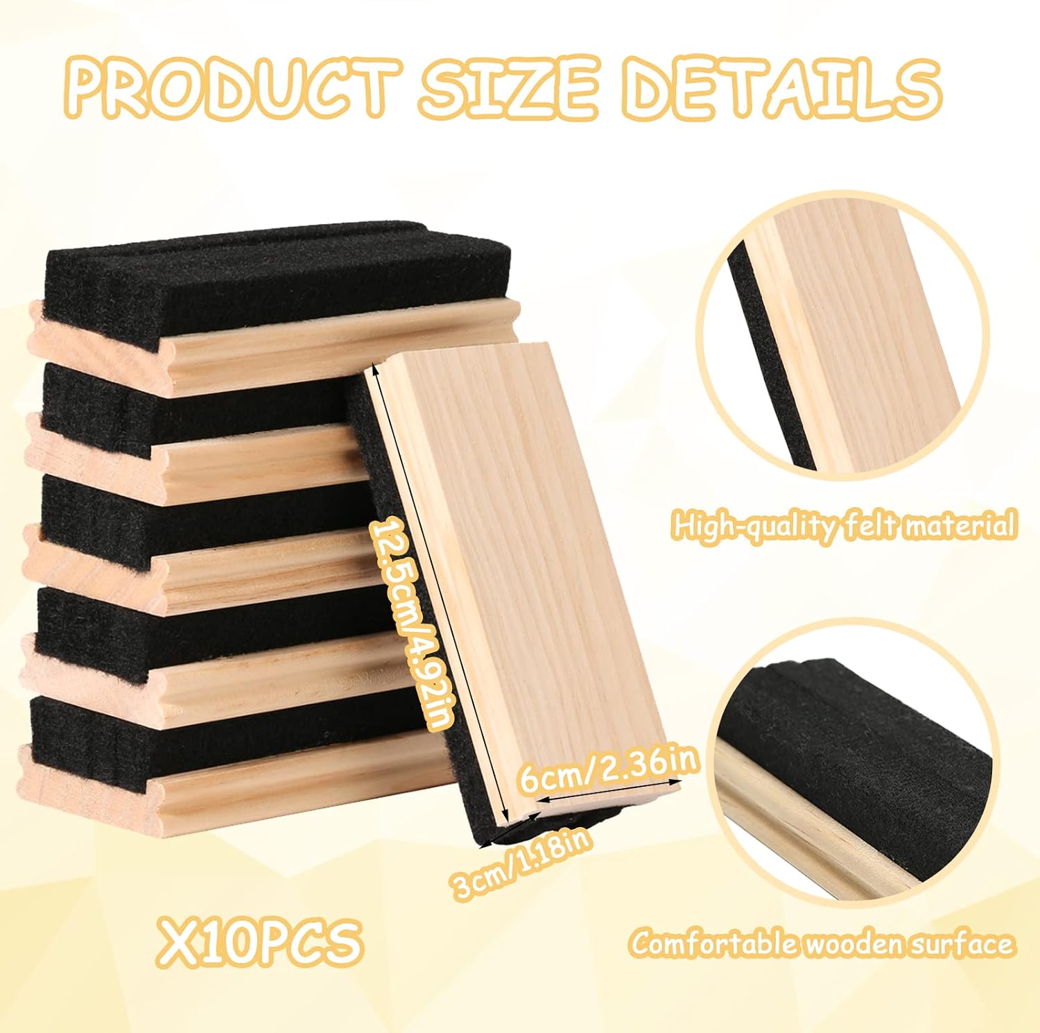10 Pack Chalkboard Erasers Wool Felt Eraser Dustless Wood Chalk Eraser Blackboard Eraser Cleaner for Kids Teachers Blackboard Office School Supply