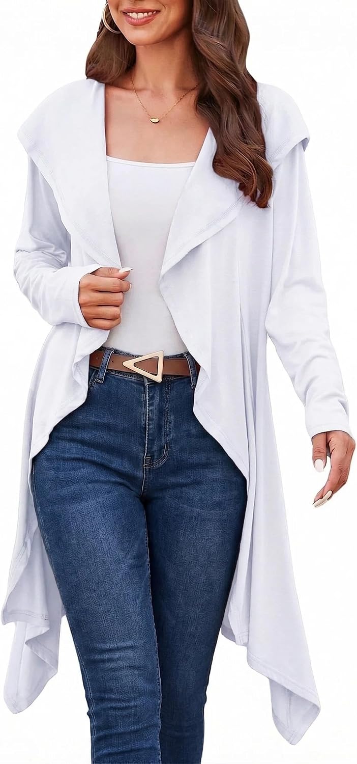 Yekaty Womens Fall Long Cardigan Sweater Open Front Duster Hooded Cardigan with Pockets