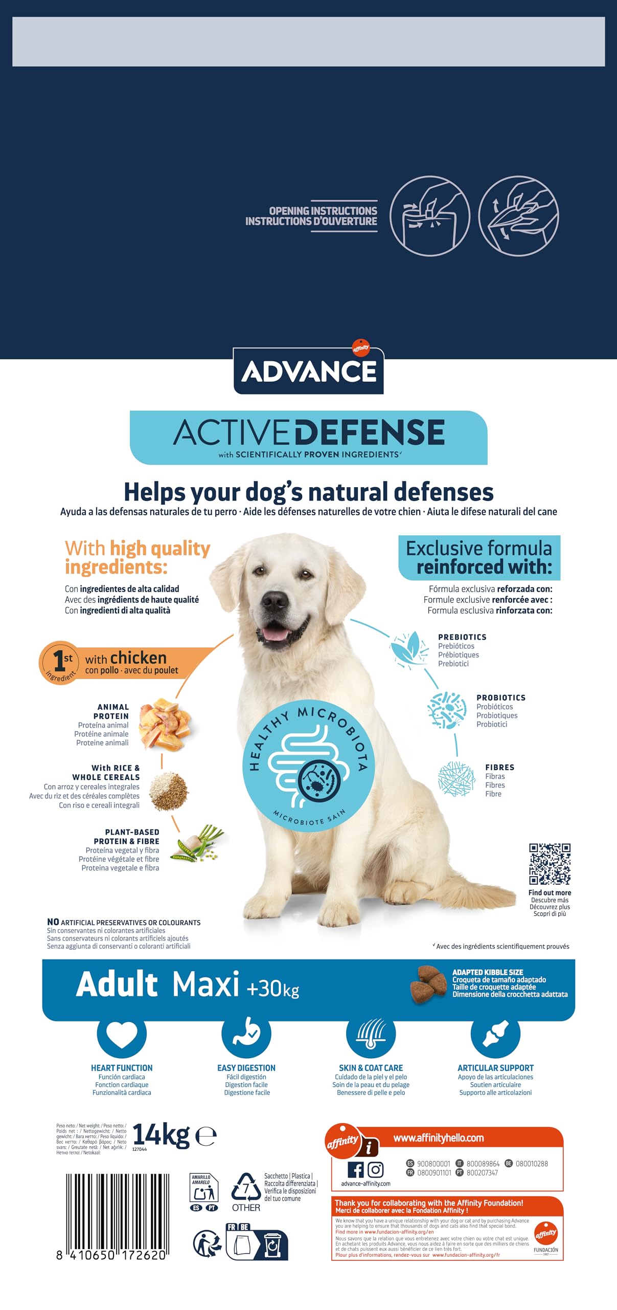 Advance Maxi Chicken, Pienso para Perros Adultos de Razas Grandes con Pollo, 14kg