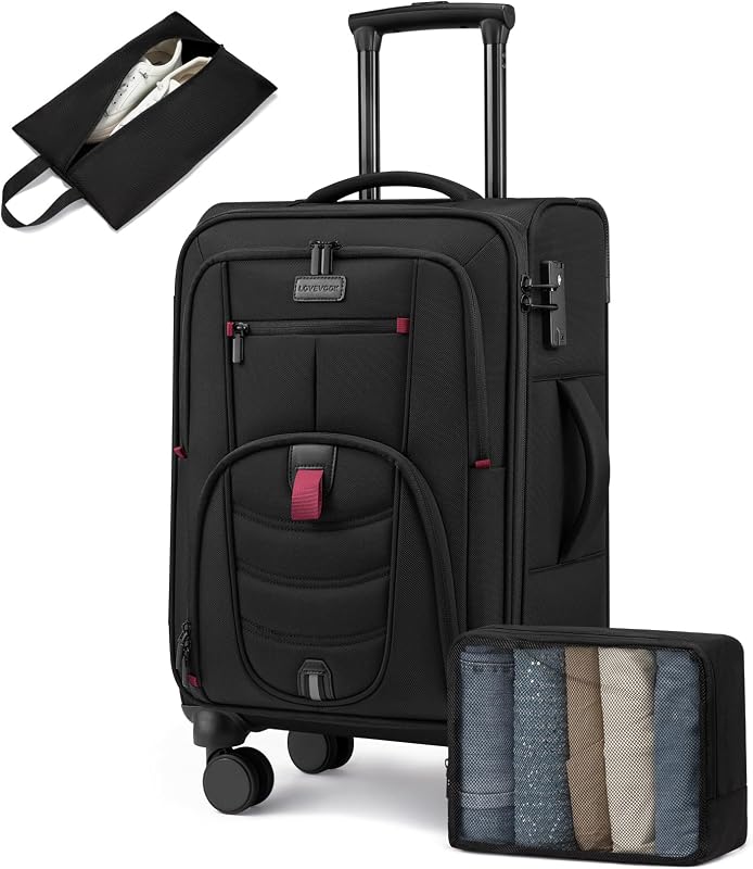 LOVEVOOK Equipaje facturado blando de 24 pulgadas con cerradura TSA para viajes de negocios | con 2 cubos de embalaje, ruedas giratorias silenciosas de 360°, compartimento frontal para computadora portátil, equipaje de mano de viaje suave que cabe en el techo